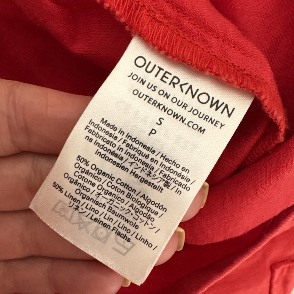 Outerknown S.E.A. Suit Shortall Utility Romper Coral Red Cotton Linen - S - Picture 8 of 9